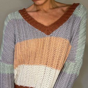 Aeropostale Chunky Stripe V-Neck Sweater
